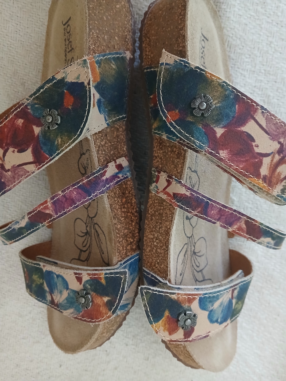 Josef Seibel Floral Multicolor Strap Slide Sandals - Blue, Purple, Orange, Cream - Picture 2 of 4